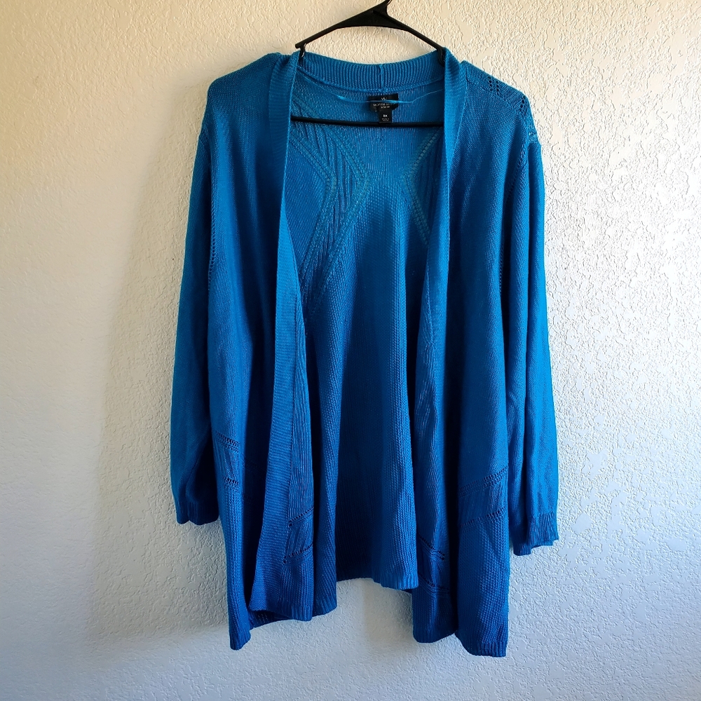 Worthington Open Cardigan Teal Blue 3X Lightweight Layering‎ Casual Spring FLAW